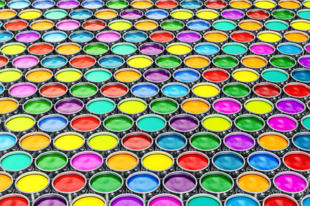 Paint cans background, backdrop. 3D renderingの写真素材