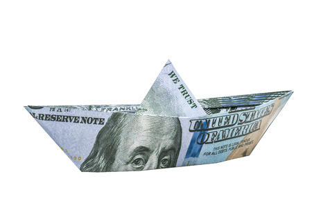 Ship from American dollar banknote. 3D renderingの写真素材
