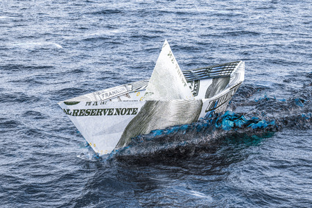 Dollar Ship swimming in the sea. 3D renderingの写真素材