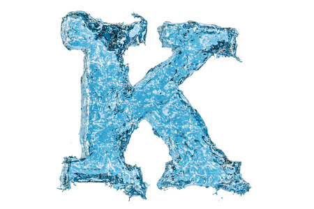 Water letter K, 3D rendering isolated on white backgroundの写真素材