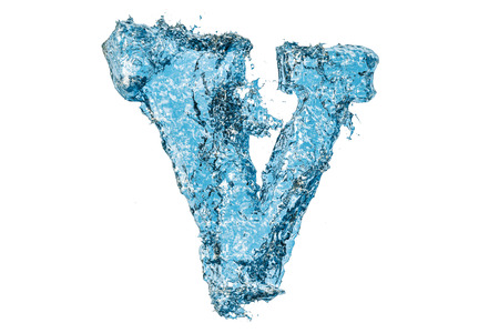 Water letter V, 3D rendering isolated on white backgroundの写真素材