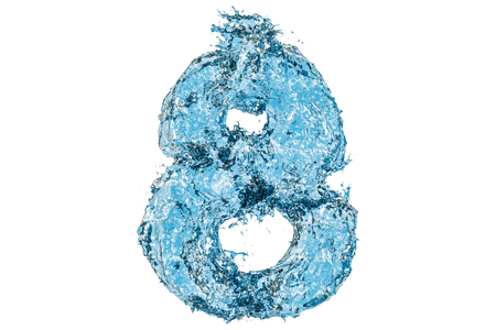 Water number 8, 3D rendering isolated on white backgroundの写真素材