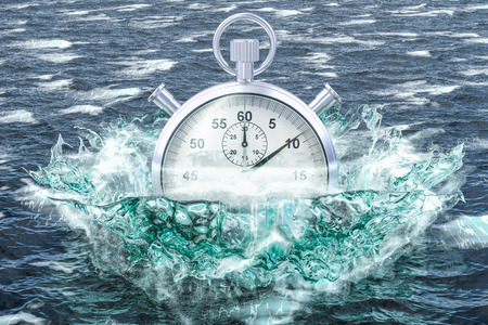 Stopwatch drowning in the sea, 3D renderingの写真素材