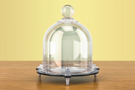 Glass Bell or Bell Jar on the wooden table. 3D renderingの写真素材
