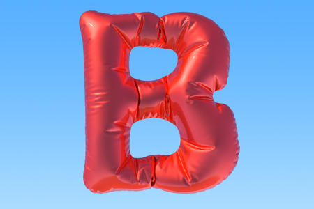Red foil balloon letter B, 3D renderingの写真素材
