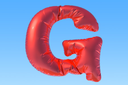 Red foil balloon letter G, 3D renderingの写真素材