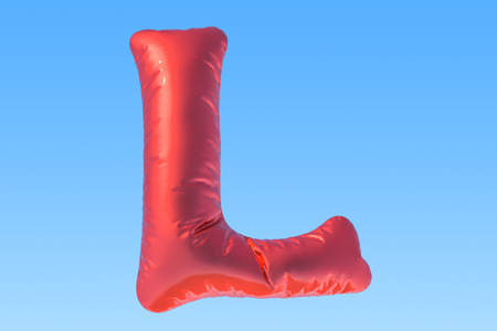 Red foil balloon letter L, 3D rendering