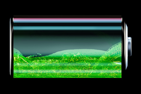 Battery charge concept on black background, 3D rendering