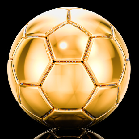 Golden soccer ball on black background. 3D renderingの写真素材