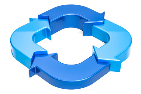 Ring diagram from blue arrows, 3D rendering isolated on white backgroundの写真素材
