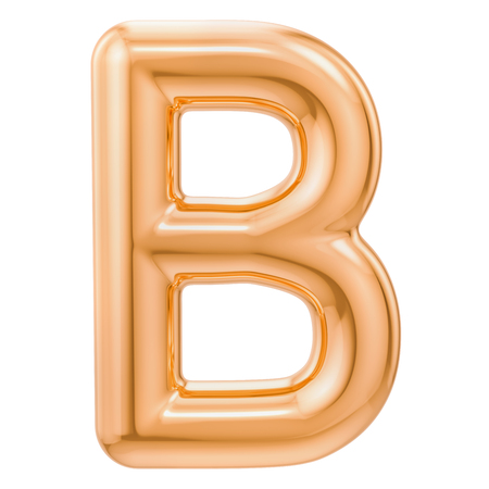 Golden letter B, 3D rendering isolated on white backgroundの写真素材