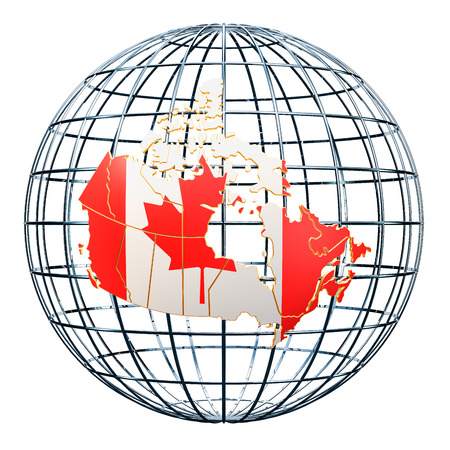 Canadian map on the Earth Globe. 3D rendering isolated on white backgroundの写真素材