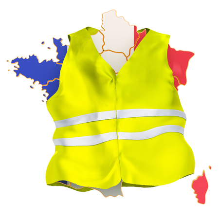 French protests concept. Yellow vests movement, 3D rendering isolated on white backgroundの写真素材