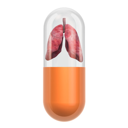 Pharmaceutical Treatments for Lung Disease concept, 3D rendering isolated on white backgroundの写真素材