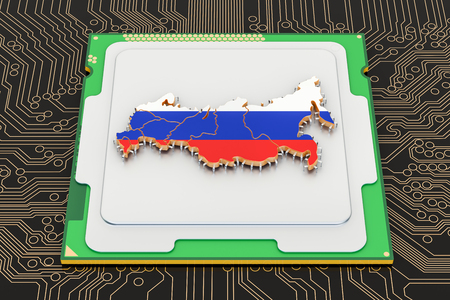 CPU computer processor unit with flag of Russia, 3D renderingの写真素材