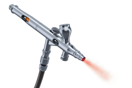 Working Airbrush Gun, 3D rendering isolated on white backgroundの写真素材