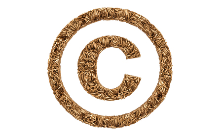 Copyright symbol from bullets, 3D rendering isolated on white backgroundの写真素材
