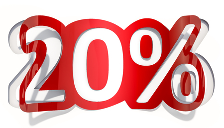 Discount concept, 20 % inscription cut from paper, 3D rendering
