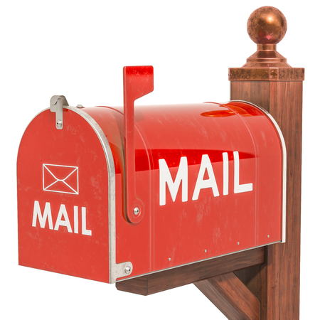 Red Mailbox, 3D rendering isolated on white background