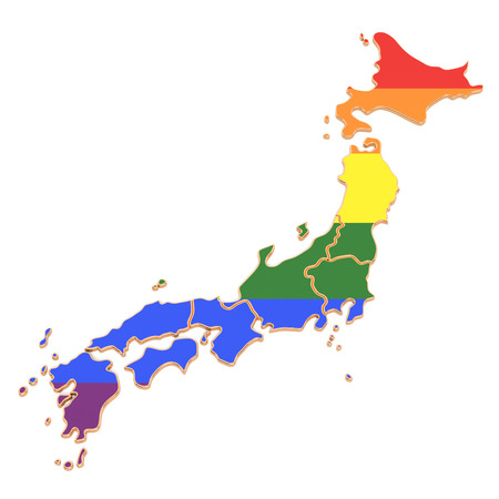 Japanese map with LGBT flag, 3D renderingの写真素材