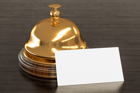 Blank business card for hotels on the wooden desk background. 3D renderingの写真素材