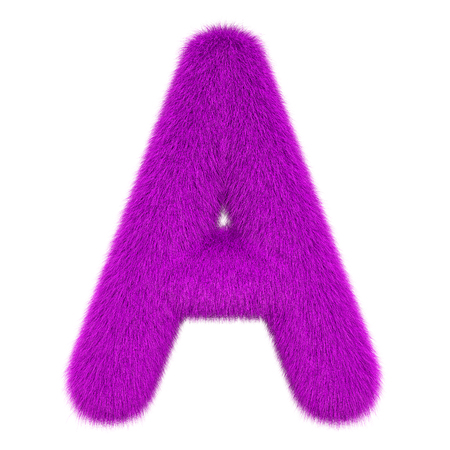 Colored, fluffy, hairy letter A. 3D rendering isolated on white backgroundの写真素材