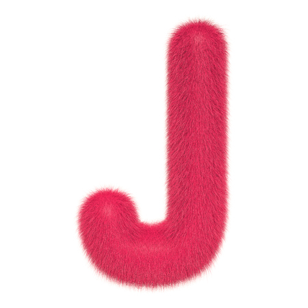 Colored, fluffy, hairy letter J. 3D rendering isolated on white backgroundの写真素材
