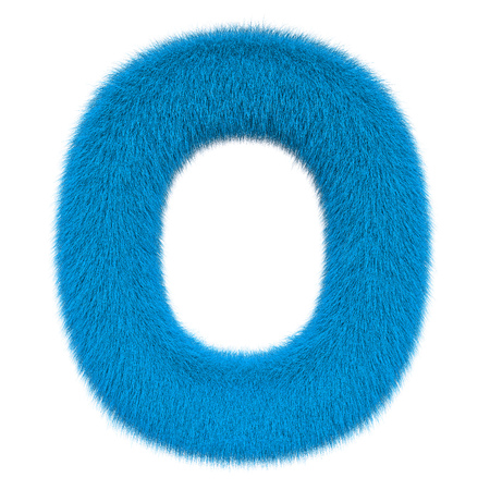 Colored, fluffy, hairy letter O. 3D rendering isolated on white backgroundの写真素材