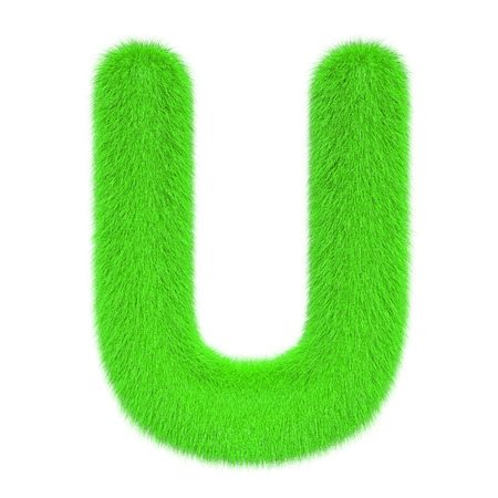 Colored, fluffy, hairy letter U. 3D rendering isolated on white backgroundの写真素材