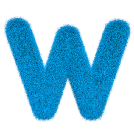 Colored, fluffy, hairy letter W. 3D rendering isolated on white backgroundの写真素材