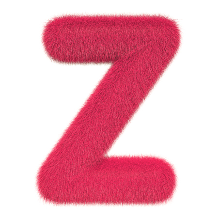 Colored, fluffy, hairy letter Z. 3D rendering isolated on white backgroundの写真素材