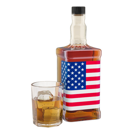 Production and consumption of alcohol drinks in the USA, concept. 3D rendering isolated on white backgroundの写真素材