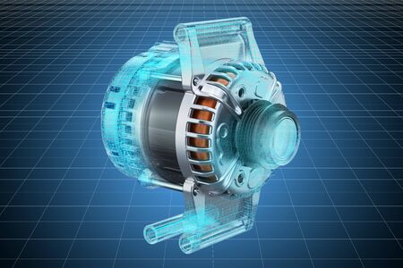 Visualization 3d cad model of starter, blueprint. 3D renderingの写真素材