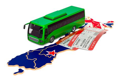 Bus travel in New Zealand, concept. 3D rendering isolated on white backgroundの写真素材