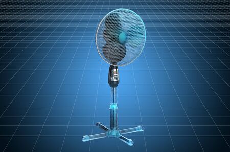 Visualization 3d cad model of standing pedestal electric fan, blueprint. 3D renderingの写真素材