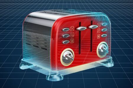 Visualization 3d cad model of retro toaster, blueprint. 3D rendering