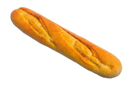 Mini baguette with crispy crust close-up 3d rendering with realistic texture isolated on white backgroundの写真素材