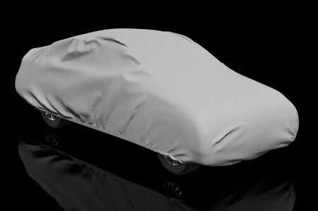 Car cover on the auto, 3D rendering isolated on black backgroundの写真素材