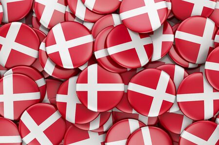 Badges with flag of Denmark, 3D rendering