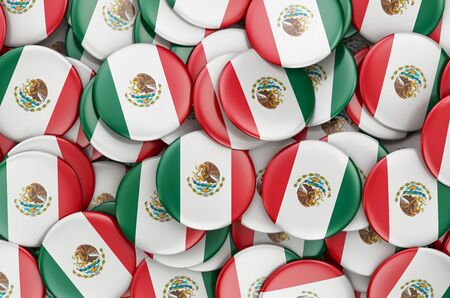 Badges with flag of Mexico, 3D rendering