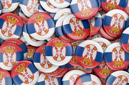 Badges with flag of Serbia, 3D renderingの写真素材