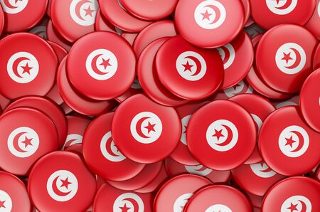 Badges with flag of Tunisia, 3D renderingの写真素材