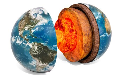 Structure of planet Earth concept, 3D rendering isolated on white backgroundの写真素材