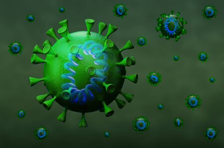 Coronavirus with genome rna, background. 3D renderingの写真素材