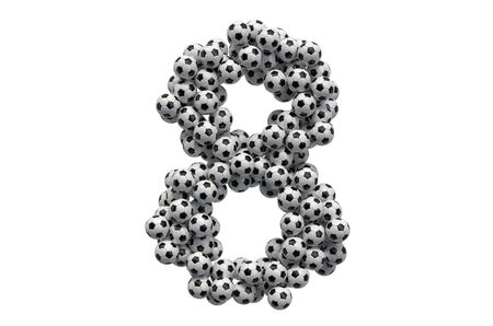 Number 8 from soccer balls, 3D rendering isolated on white background