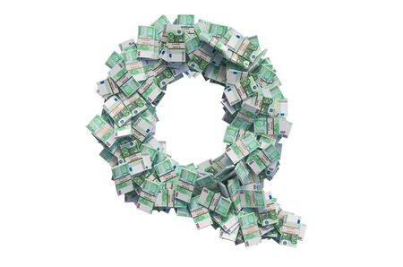 Letter Q from euro packs. 3D rendering isolated on white backgroundの写真素材