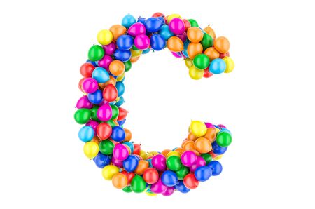 Letter C from colored balloons, 3D rendering isolated on white backgroundの写真素材