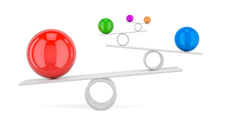 Balance concept with colored spheres, 3D rendering isolated on white background