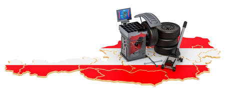 Tire Fitting and Auto Service in Austria concept. 3D rendering isolated on white backgroundの写真素材