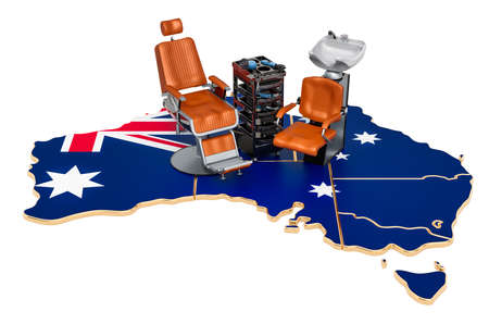 Hairdressing and barber services in Australia concept. 3D rendering isolated on white backgroundの写真素材